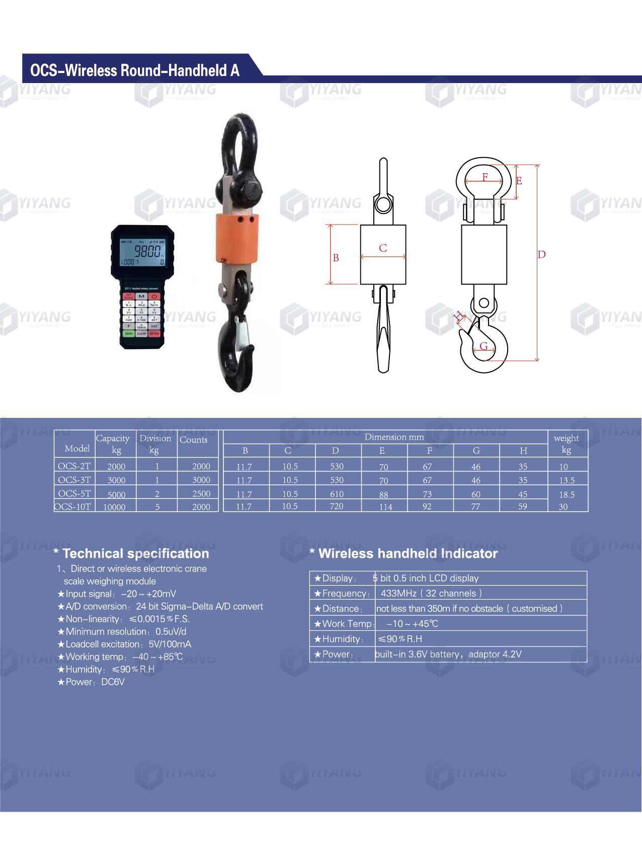Wireless crane scale with handheld weighing indicator